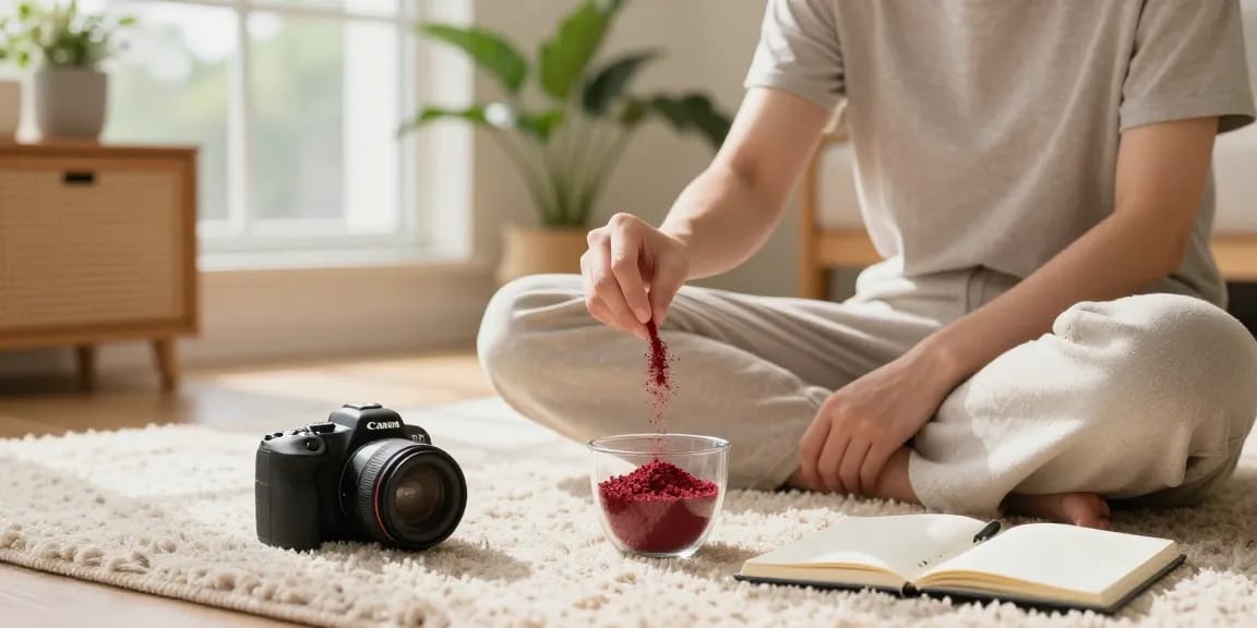 Enjoying lab-tested red vein kratom in a serene home environment, promoting relaxation.