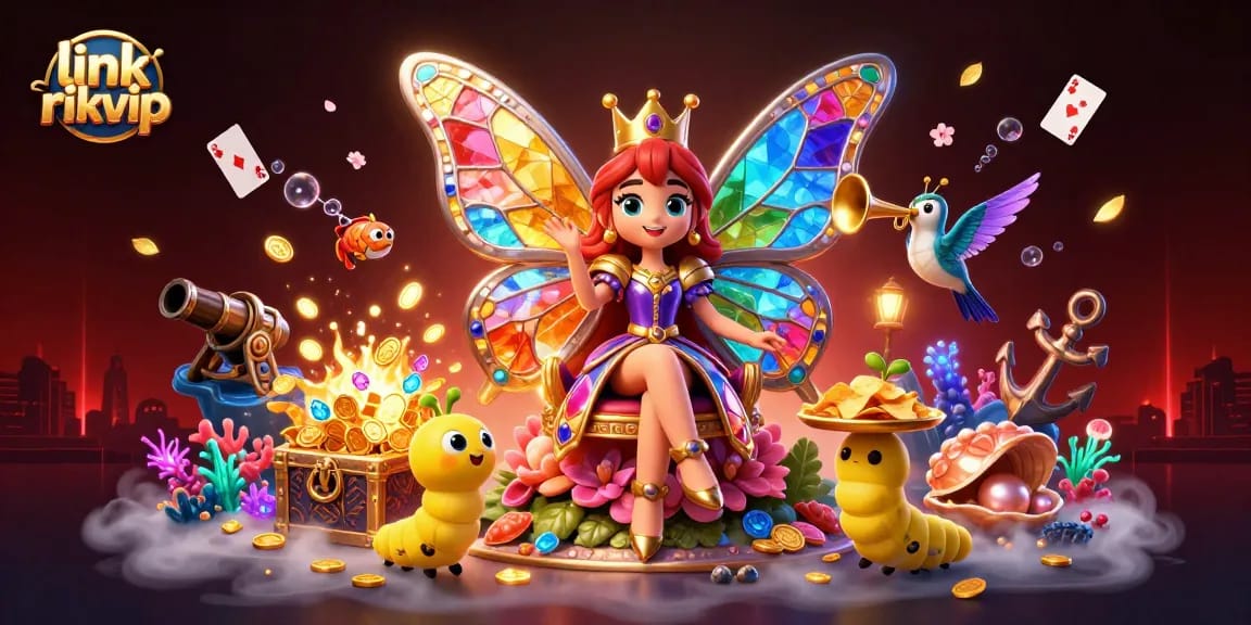 Spin to win at link rikvip with the butterfly queen and vibrant casino treasures.
