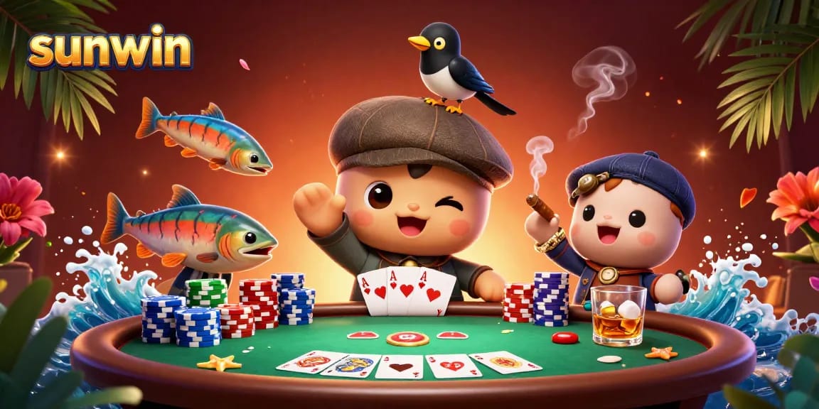 Experience excitement with sunwin as cartoon characters gamble amidst vibrant casino chaos.