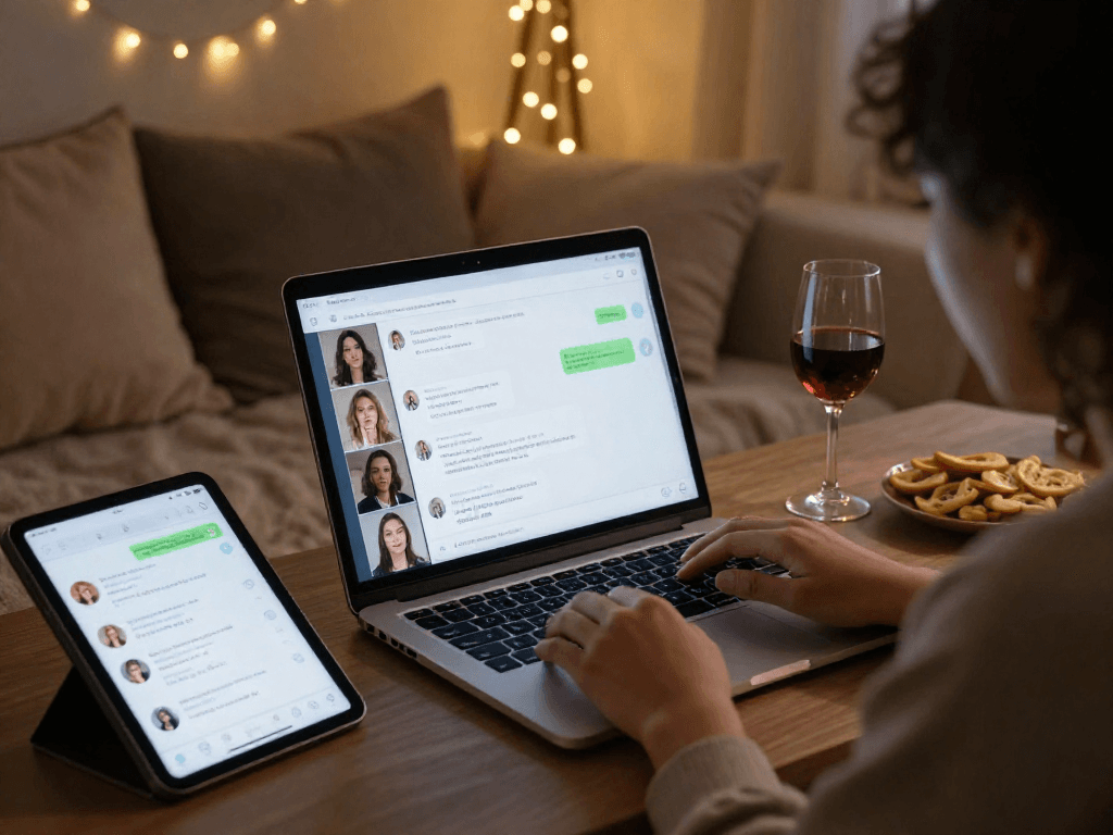 Engaging ai porn chat experience on a cozy setup with laptop and warm lighting