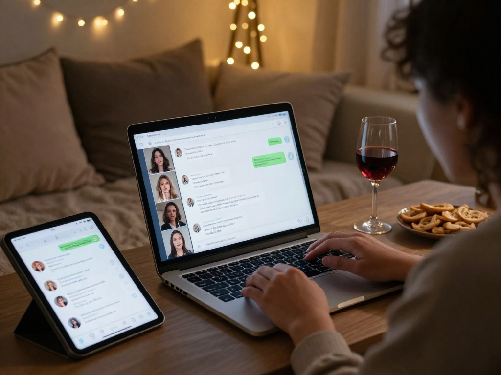 Engaging ai porn chat experience on a cozy setup with laptop and warm lighting