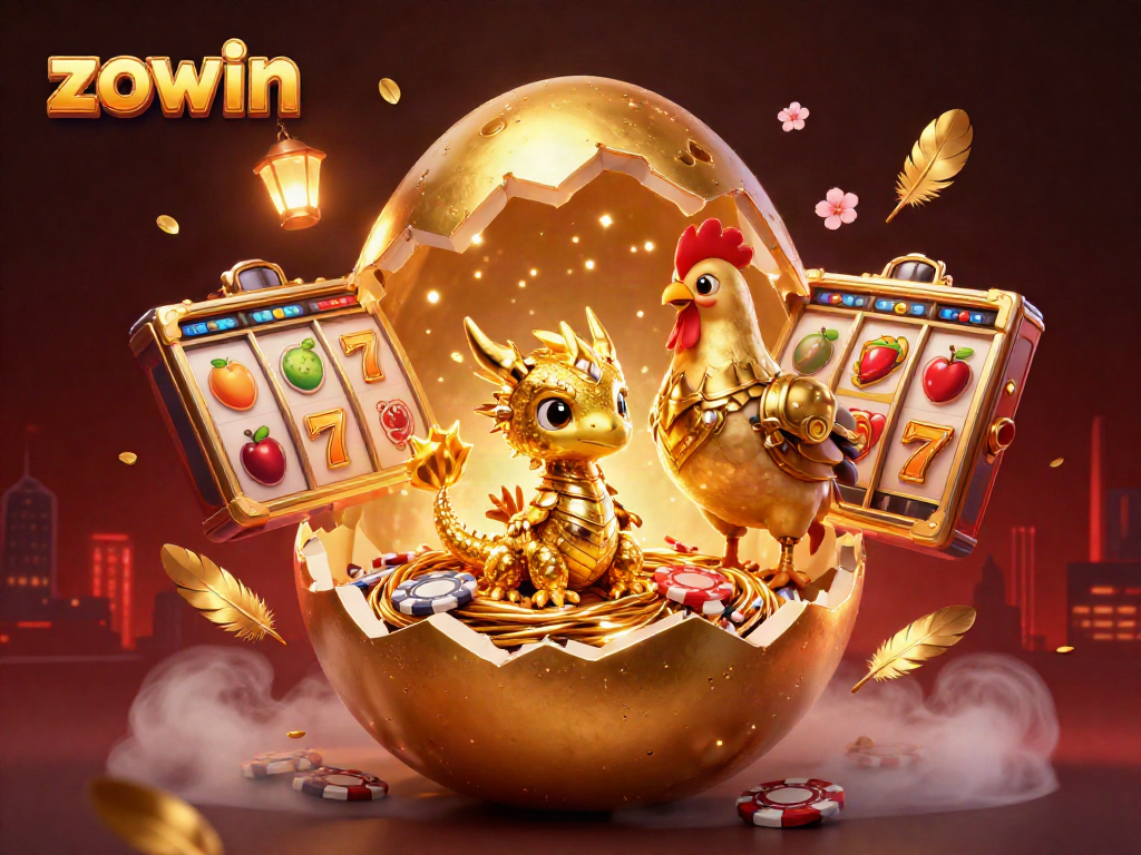 Engage with the exciting zowie casino experience showcasing a golden baby dragon and poker chips.