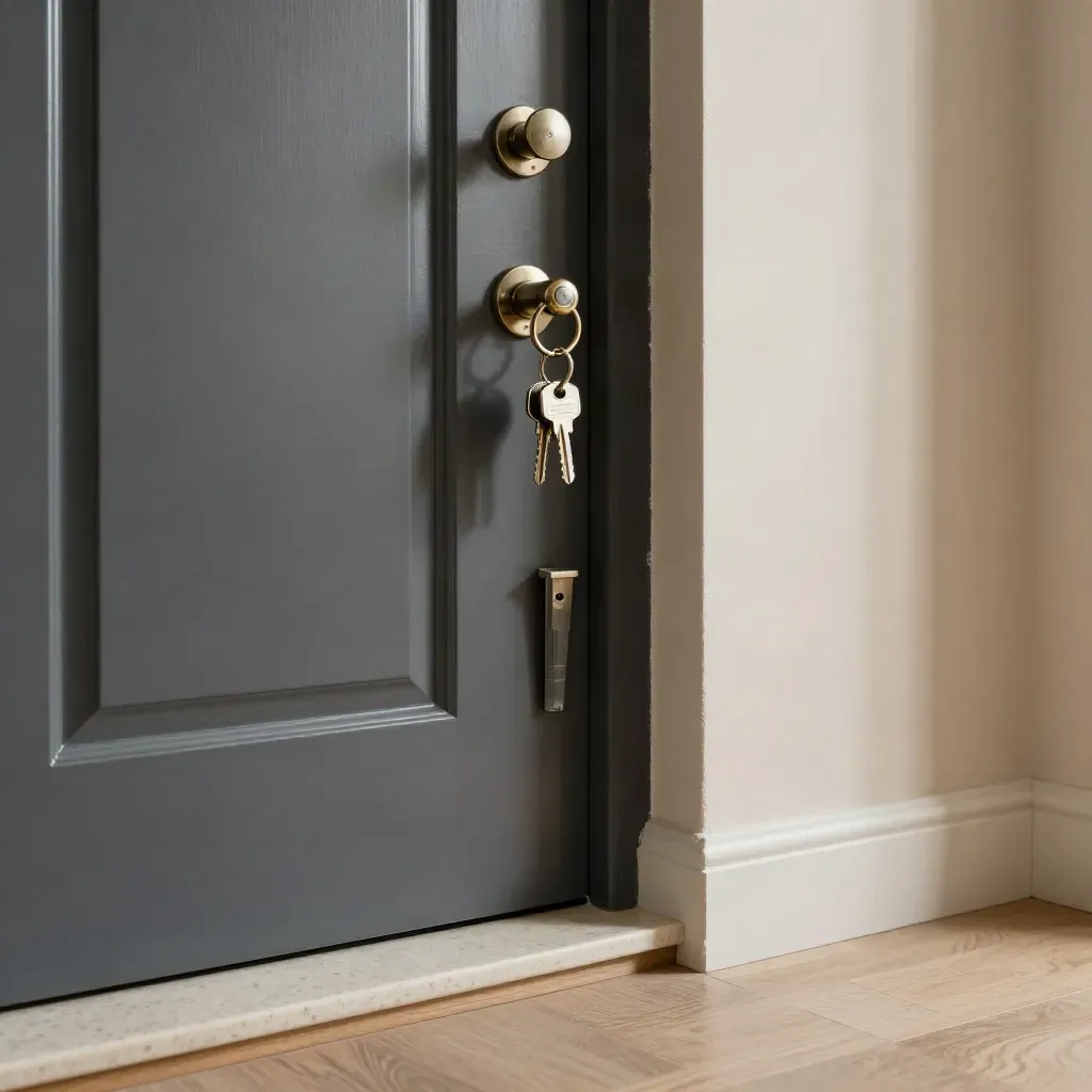Buy-to-let flat entryway with new lock, duplicate keys and maintenance caddy