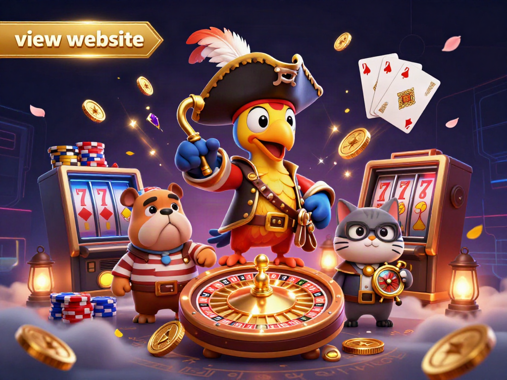View website interacting with engaging casino elements like vibrant coins and animated characters.