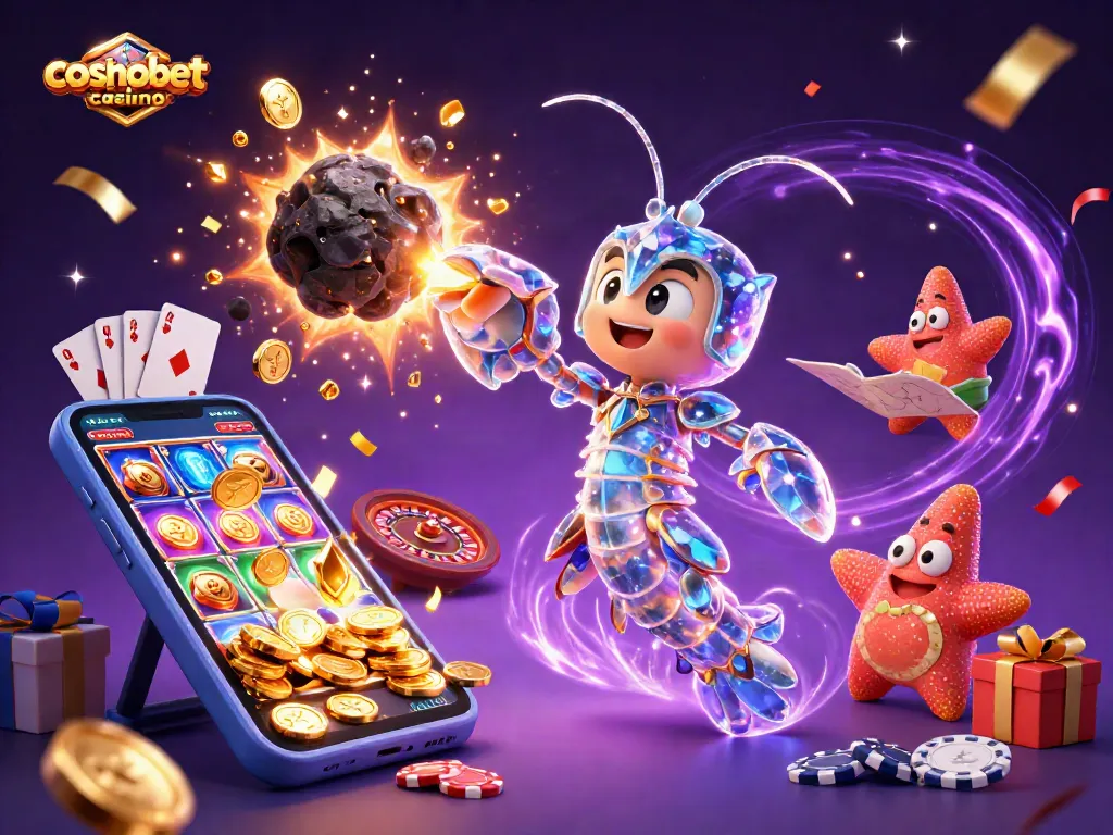 Experience the thrill of cosmobet casino with exciting games, golden gems, and celebratory elements.