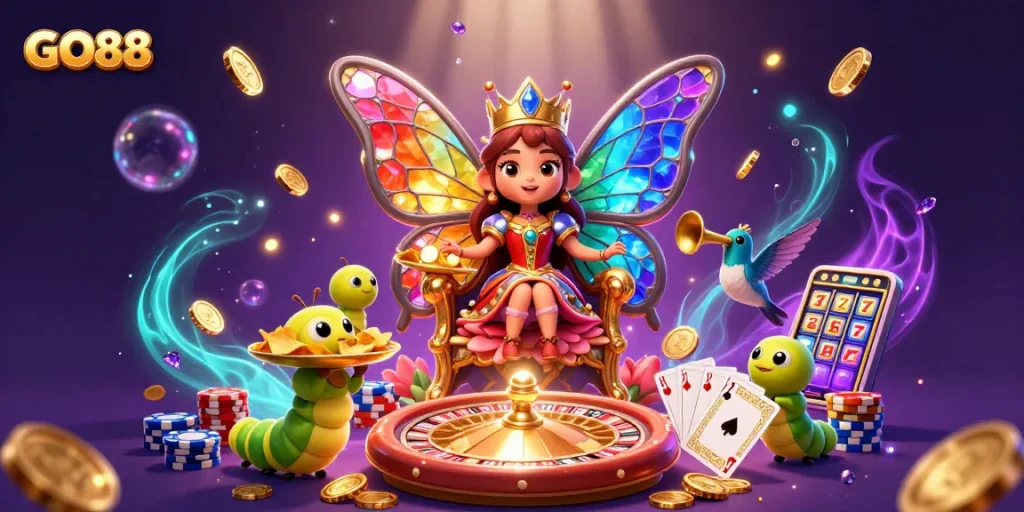 Engage in thrilling gaming at GO88, featuring vibrant slots and casino elements.